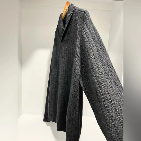 North 44 Alpaca italian yarn cable knit shawl collar gray sweater men’s large - Picture 6 of 10